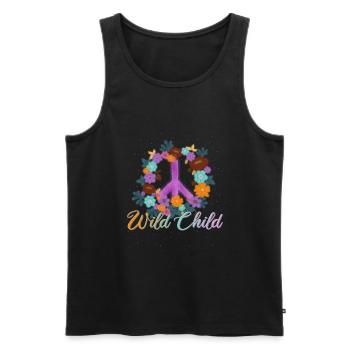 Wild Child Peace Hippies Woodstock Retro - Débardeur bio Premium Homme - noir - Devant - AI Model Male 178 light (178cm)