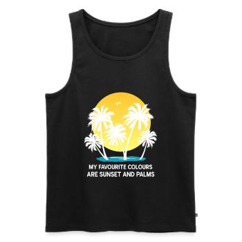 palmiers coucher de soleil d’été mer couleurs préférées - Débardeur bio Premium Homme - noir - Devant - Michal (187cm)