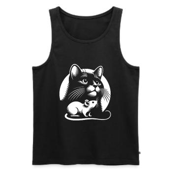 Le chat et la souris dans l’amitié, la paix et l’amour - Débardeur bio Premium Homme - noir - Devant - AI Model Male 178 light (178cm)