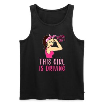 Pass auf Dieses Mädchen fährt - Fahrschule - Männer Premium Bio Tank Top - Schwarz - Vorne - AI Model Male 178 light (178cm)