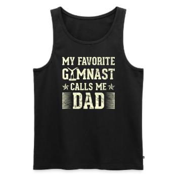 Mon gymnaste préféré m’appelle Papa - Débardeur bio Premium Homme - noir - Devant - AI Model Male 178 light (178cm)