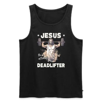 Jésus L’ultime soulevé de terre rétro Jésus - Débardeur bio Premium Homme - noir - Devant - Michal (187cm)