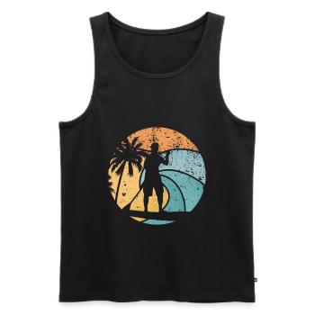 Rétro SUP Stand Up Paddling Sunset Gift - Débardeur bio Premium Homme - noir - Devant - AI Model Male 178 light (178cm)