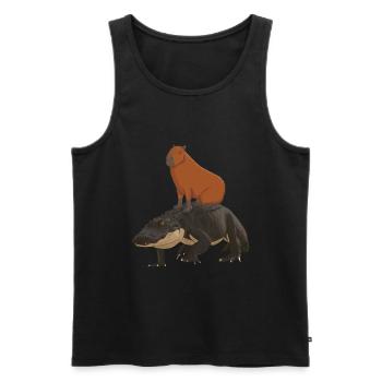 Capybara sur alligator - Débardeur bio Premium Homme - noir - Devant - Michal (187cm)