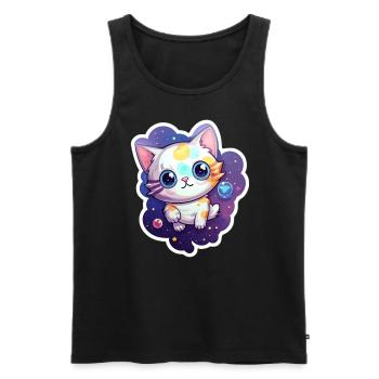 Cute cartoonish kitty floating in space - Men's Premium Organic Tank Top - black - Front - AI Model Male 178 light (178cm)
