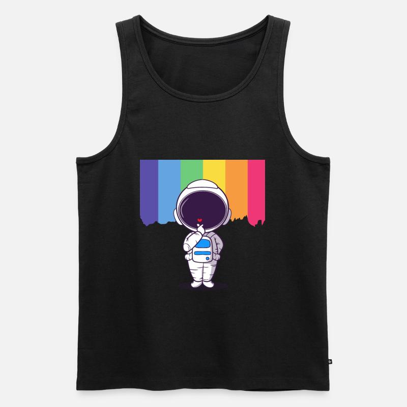Astronaut Regenbogen Herz - Männer Premium Bio Tank Top - Schwarz