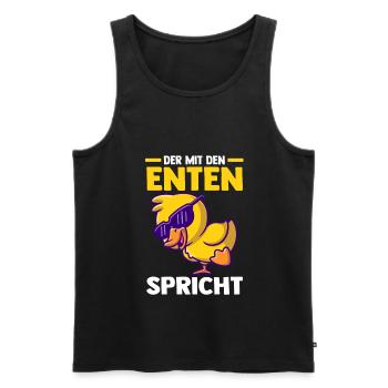 Der mit den Enten spricht - Männer Premium Bio Tank Top - Schwarz - Vorne - Michal (187cm)