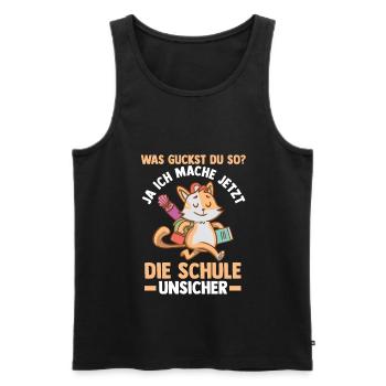 Schulkind Katze Schüler Schulanfang Einschulung - Männer Premium Bio Tank Top - Schwarz - Vorne - Michal (187cm)