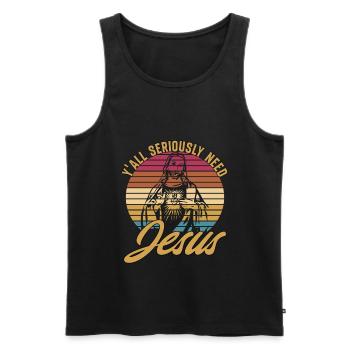 Y'all Seriously Need Jesus - Men's Premium Organic Tank Top - black - Front - AI Model Male 178 light (178cm)