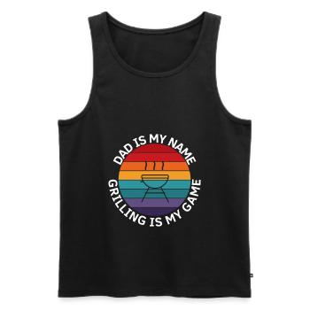 Papa Ist Mein Name Grillen Ist Mein Spiel - Männer Premium Bio Tank Top - Schwarz - Vorne - AI Model Male 178 light (178cm)
