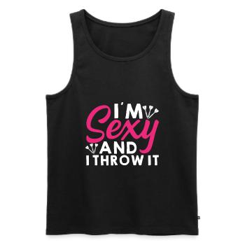 Je suis sexy et je le lance - Fléchettes - Débardeur bio Premium Homme - noir - Devant - Michal (187cm)