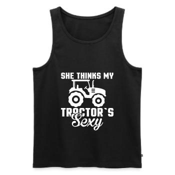 Sie Denkt, Mein Traktor Ist Sexy - Landwirt - Männer Premium Bio Tank Top - Schwarz - Vorne - AI Model Male 178 light (178cm)