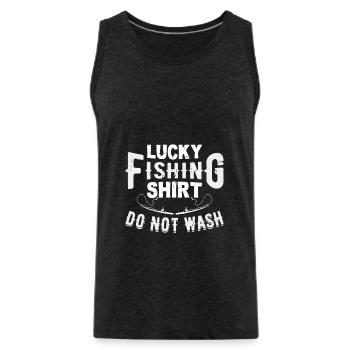 La chemise lucky Fishing ne se lave pas - Débardeur bio Premium Homme - charbon - Devant - Alexander (188cm)