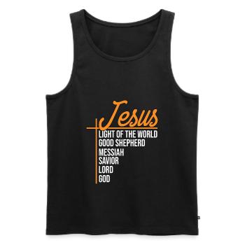 Jésus Lumière du Monde - Jésus-Christ - Débardeur bio Premium Homme - noir - Devant - Michal (187cm)