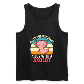 Ne sous-estimez jamais un garçon avec de l’axolotl - Débardeur bio Premium Homme - noir - Devant - Michal (187cm)
