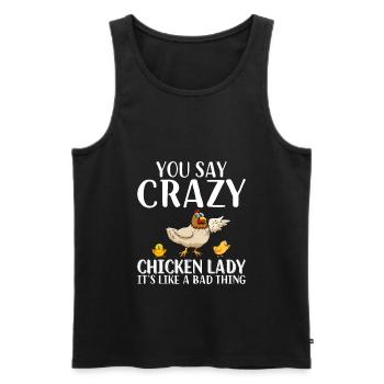 Ils disent Crazy Chicken Lady - Drôle de poulet - Débardeur bio Premium Homme - noir - Devant - Michal (187cm)