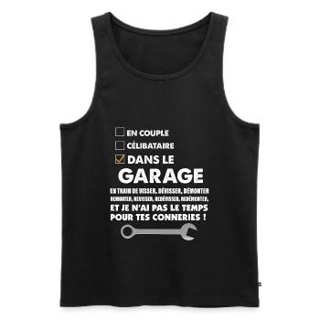 Garage Humour Mécanicien Garagiste - Débardeur bio Premium Homme - noir - Devant - AI Model Male 178 light (178cm)