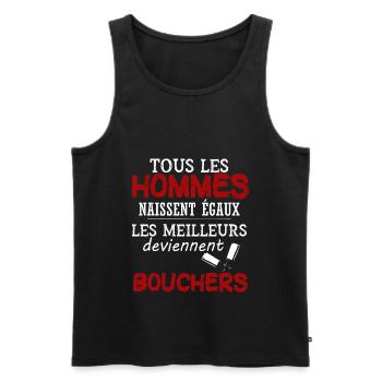 Boucher - Boucherie - Viande - Humour - Drôle - Débardeur bio Premium Homme - noir - Devant - Michal (187cm)