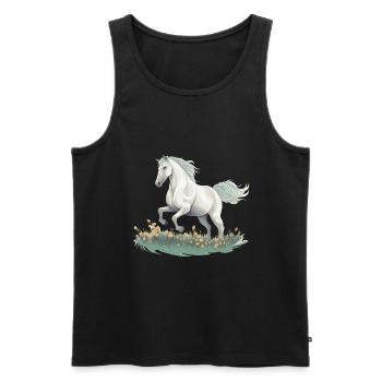 Realistisches Gemälde im Stil des weißen Pferdes auf einer Wiese - Männer Premium Bio Tank Top - Schwarz - Vorne - Michal (187cm)