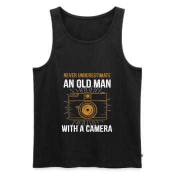 Cadeau photographe appareil photo - Débardeur bio Premium Homme - noir - Devant - Michal (187cm)