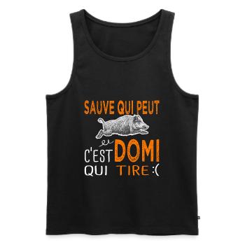 c' est Domi qui tire Humour Dominique Chasse - Débardeur bio Premium Homme - noir - Devant - Michal (187cm)