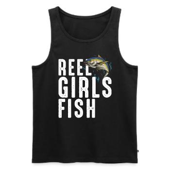 Reel Mädchen Fisch weiblich Frauen Thunfisch Angeln Retro - Männer Premium Bio Tank Top - Schwarz - Vorne - Michal (187cm)