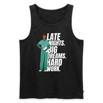 Nurse Late Nights Big Dreams Hard Work Funny Nurse - Men's Premium Organic Tank Top - black - Front - Michal (187cm)