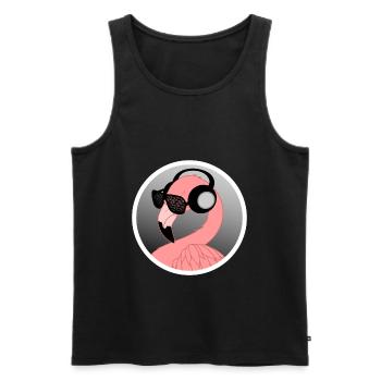 Flamingo with sunglasses and headphones - Men's Premium Organic Tank Top - black - Front - AI Model Male 178 light (178cm)
