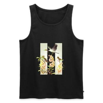 Fleurs asiatiques Oiseaux Aquarelle - Débardeur bio Premium Homme - noir - Devant - Michal (187cm)
