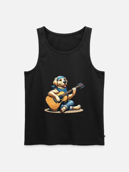 Golden Retriever playing Guitar - Men's Premium Organic Tank Top - black