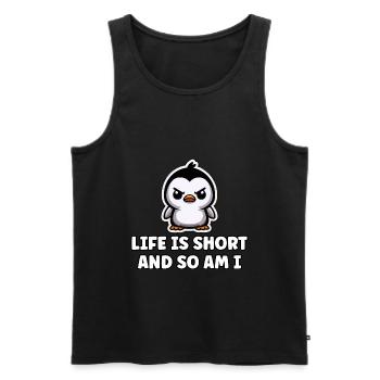 Drôle pingouin disant cadeau de personne courte - Débardeur bio Premium Homme - noir - Devant - Michal (187cm)