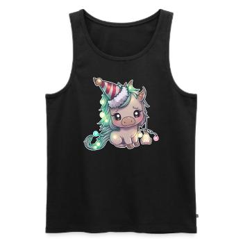Licorne avec chapeau de Noël, tenue mignonne - Débardeur bio Premium Homme - noir - Devant - AI Model Male 178 light (178cm)
