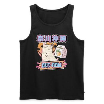 Vaporwave Otaku Chat Peach Japan Cat Retrowave - Débardeur bio Premium Homme - noir - Devant - AI Model Male 178 light (178cm)