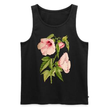 Hibiscus, illustration botanique dans un style vintage - Débardeur bio Premium Homme - noir - Devant - AI Model Male 178 light (178cm)