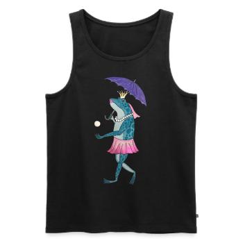 Frog Princess with umbrella and gold ball - Men's Premium Organic Tank Top - black - Front - AI Model Male 178 light (178cm)