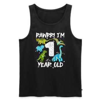 A 1 an 1er anniversaire 1 an, dinosaure - Débardeur bio Premium Homme - noir - Devant - AI Model Male 178 light (178cm)