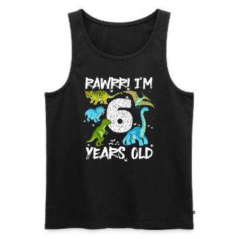 Six 6 ans 6e anniversaire 6 ans, dinosaure - Débardeur bio Premium Homme - noir - Devant - AI Model Male 178 light (178cm)