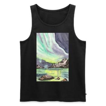 Norvège Aurores boréales Nuit Scandinavie Lofoten - Débardeur bio Premium Homme - noir - Devant - Michal (187cm)