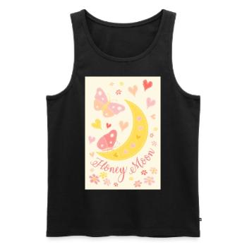 Lune de miel coeurs fleurs papillons affiche jaune - Débardeur bio Premium Homme - noir - Devant - AI Model Male 178 light (178cm)