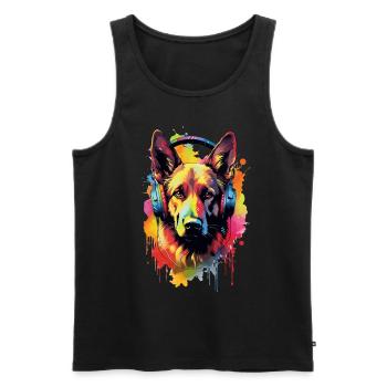 Colorful German Shepherd with headphones - Men's Premium Organic Tank Top - black - Front - Michal (187cm)