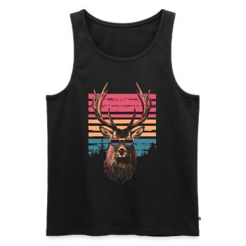 Hirsch mit Sonnenbrille vintage - Männer Premium Bio Tank Top - Schwarz - Vorne - Michal (187cm)