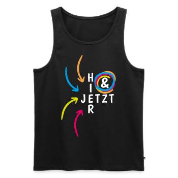 "Hier & Jetzt" Achtsamkeit Mental Health - Männer Premium Bio Tank Top - Schwarz - Vorne - Michal (187cm)