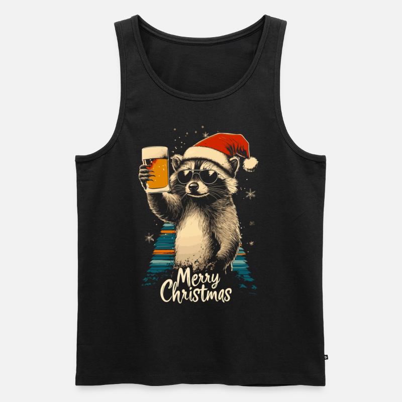 Weihnachten Bier Waschbär - Männer Premium Bio Tank Top - Schwarz