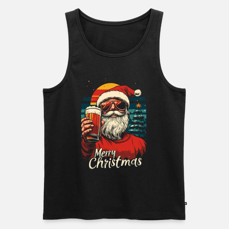 Weihnachtsmann mit Bier - Männer Premium Bio Tank Top - Schwarz
