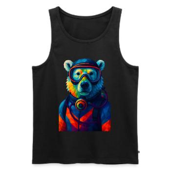 WPAP Style Animals - Polar Bear in Diving Suit Breathing Apparatus - Men's Premium Organic Tank Top - black - Front - AI Model Male 178 light (178cm)