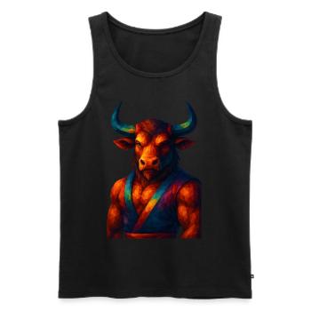 Animaux de style WPAP - Minotaure en pose - Débardeur bio Premium Homme - noir - Devant - AI Model Male 178 light (178cm)
