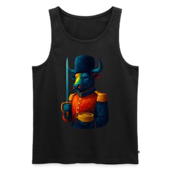 WPAP Style Animals - Bull in Uniform with Sabre - Men's Premium Organic Tank Top - black - Front - AI Model Male 178 light (178cm)