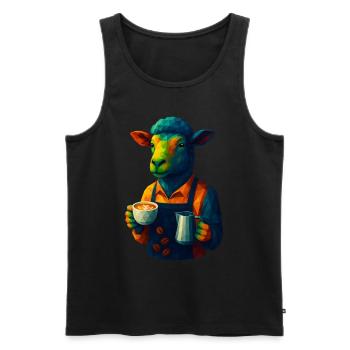 WPAP Stil Tiere - Schaf Barista mit Milchkaffee - Männer Premium Bio Tank Top - Schwarz - Vorne - AI Model Male 178 light (178cm)