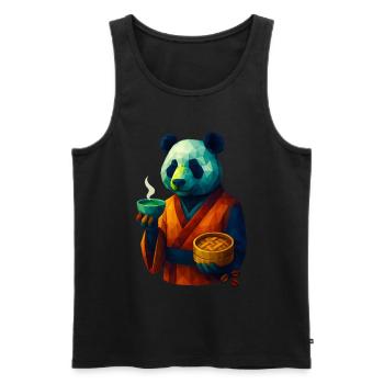 WPAP Style Animals - Panda Bear in Kimono Drinking Tea - Men's Premium Organic Tank Top - black - Front - Michal (187cm)