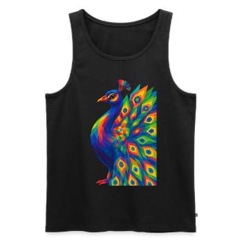 WPAP Polygon Style Animaux - Portrait de Paon - Débardeur bio Premium Homme - noir - Devant - Michal (187cm)